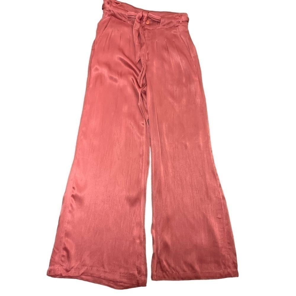 Sundance Pink Satin Wide Leg High Rise Pant Sz 6 Pleated Front Palazzo Trouser